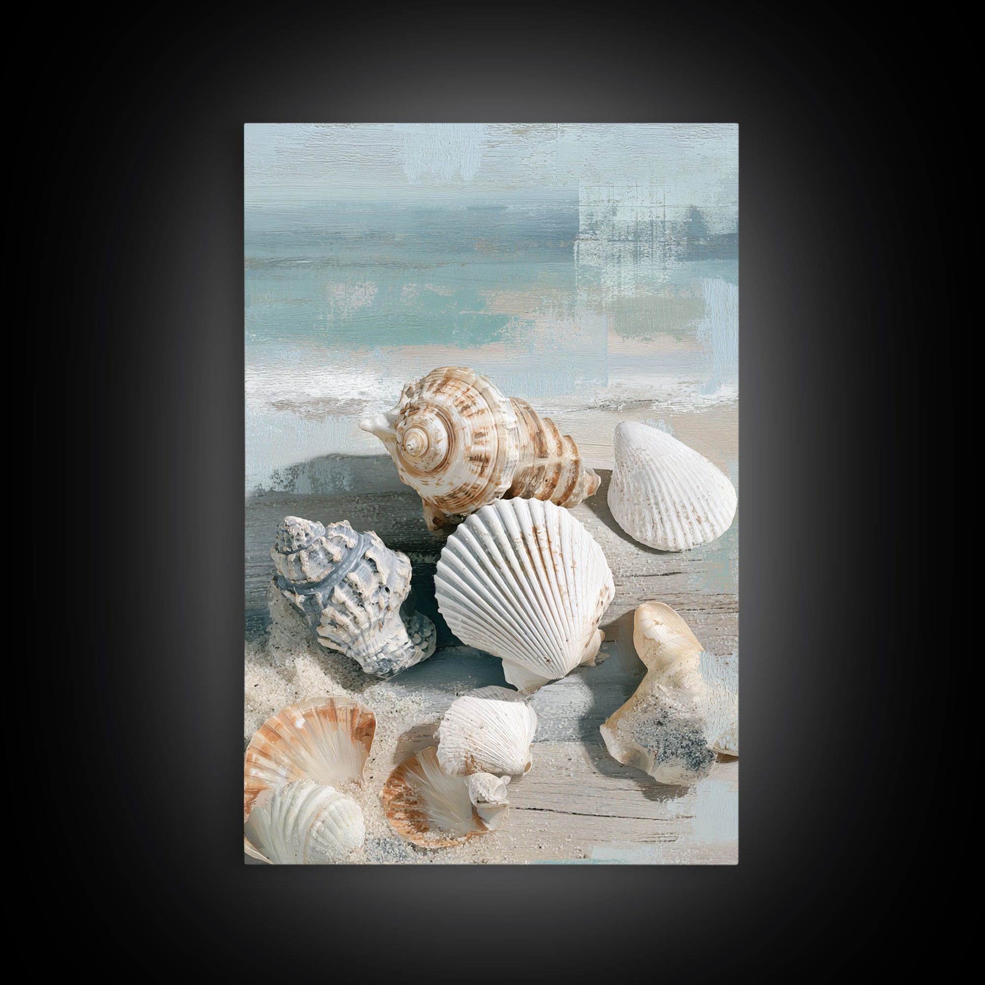 Seashell Collection Painted Like Natural Specimens Framed Canvas Print, Beach Art, Wall Art, Coastal Decor, Fine Art, Shore, BEA-2x3-60