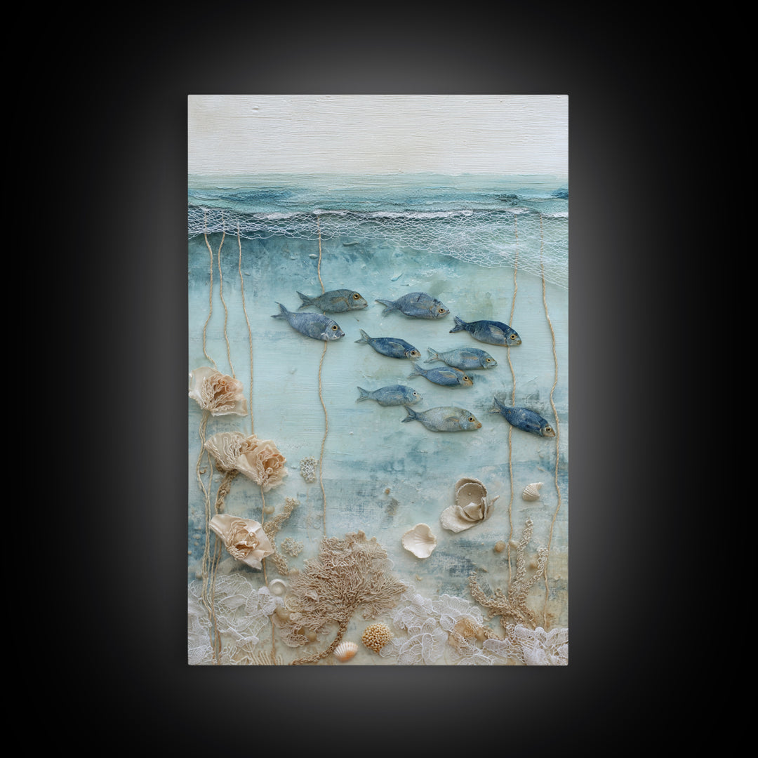 Coral Reef Fish Canvas Print, Beach Art, Home Decor, Coastal Decor, Oil Painting, Shore, Printable Art, Abstract Wall Art, BEA-2x3-66