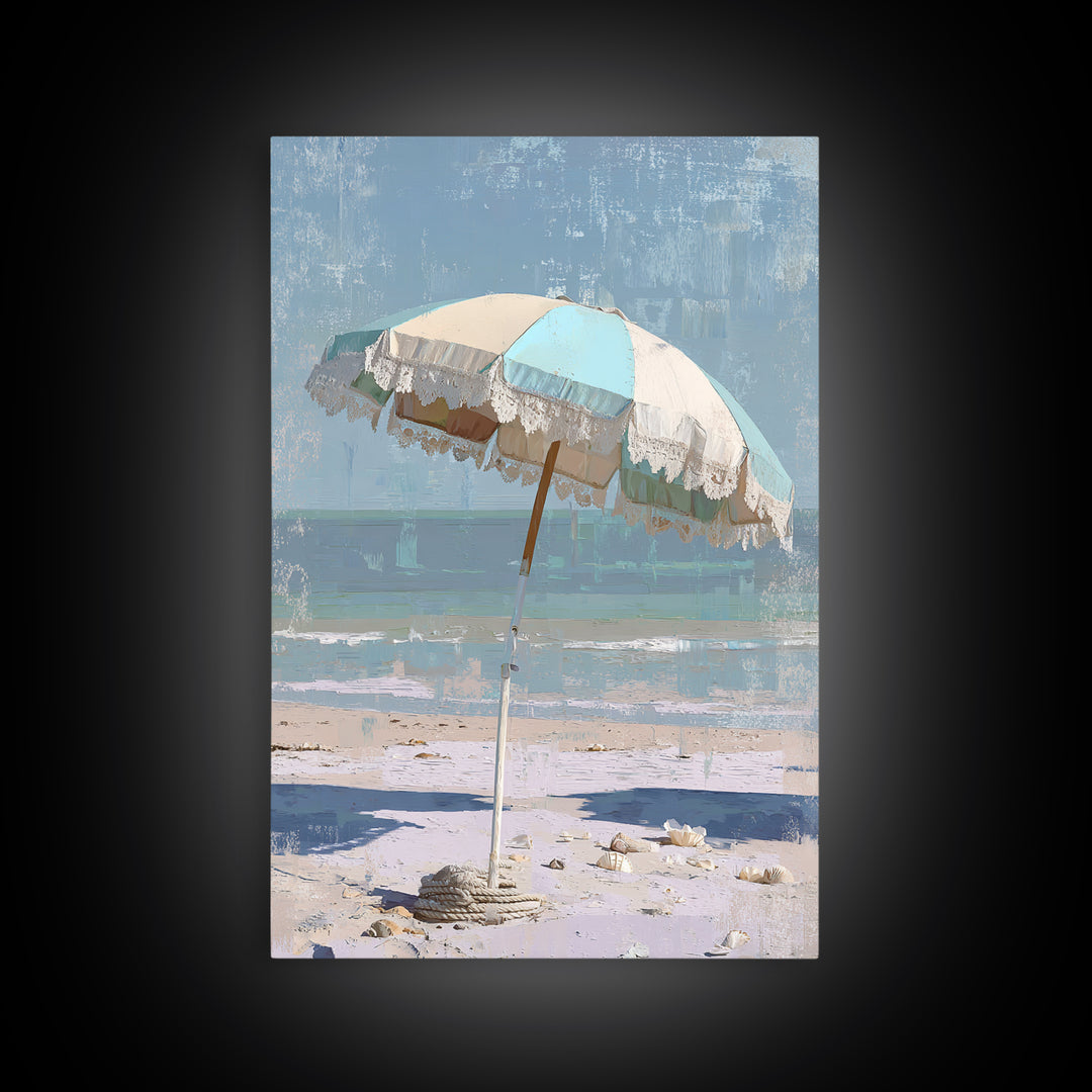 Beach Umbrella Pattern Framed Canvas Print, Beach Art, Printable Wall Art, Coastal Decor, Fine Art, Shore, Living Room Wall Art, BEA-2x3-88
