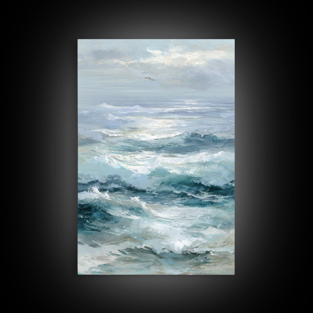 Stormy Ocean Wave Framed Canvas Print, Beach Art, Whimsical Decor, Coastal Decor, Fine Art, Shore, Beach Print, Whimsical Art, BEA-2x3-89