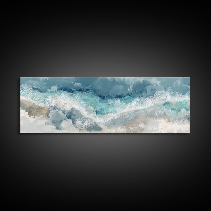 Aerial Turquoise Shoreline Framed Canvas Print, Beach Art, Wall Art Print, Coastal Decor, Fine Art, Shore, Beach Prints, BEA-3x1-17
