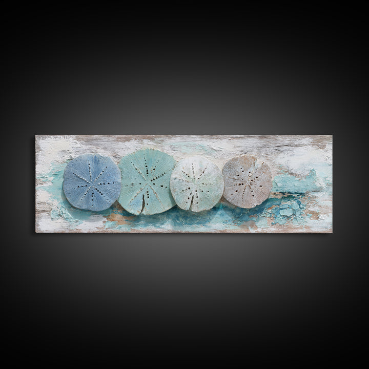 Minimal Sand Dollar Study on Textured Paper Framed Canvas Print, Beach Art, Beach Print, Coastal Decor, Oil Painting, Shore, BEA-3x1-28