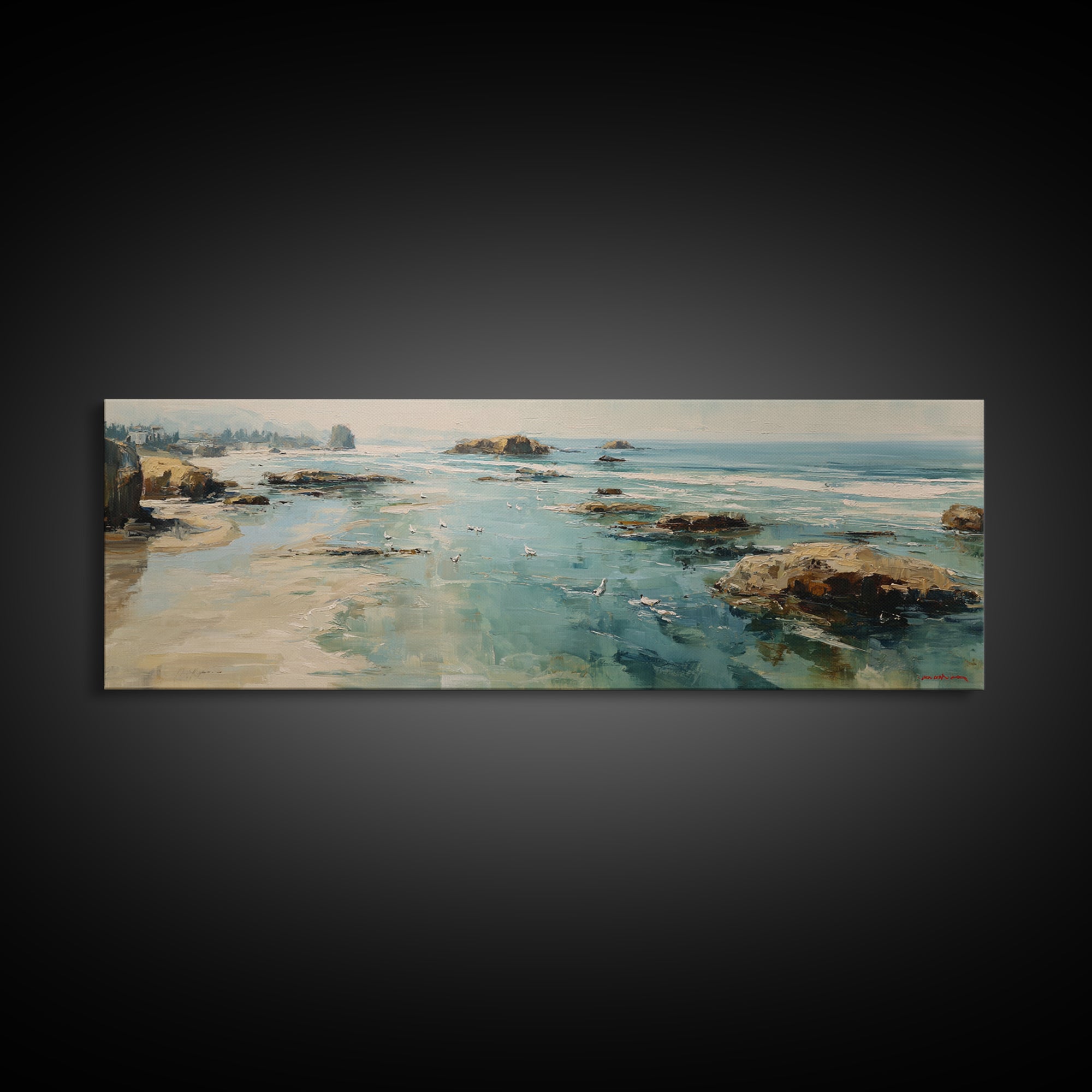 Coastal Cliffs with Gulls and Sea Spray Canvas Print, Beach Art, Gallery Decor, Coastal Decor, Fine Art, Shore, BEA-3x1-3