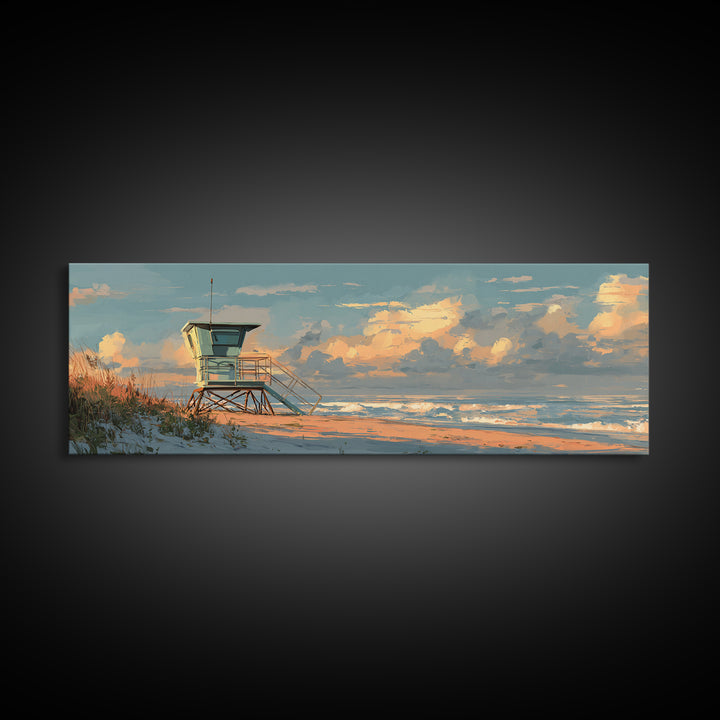 Quiet Lifeguard Tower at Golden Hour Canvas Print, Beach Art, Art, Coastal Decor, Fine Art, Shore, Abstract Wall Art, BEA-3x1-43