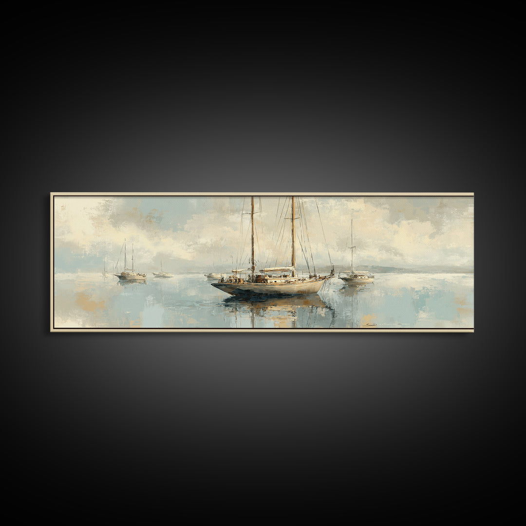 Sunset Sailboat Silhouette on Calm Water Canvas Print, Beach Art, Whimsical Decor, Coastal Decor, Fine Art, Shore, Beach Print, BEA-3x1-46