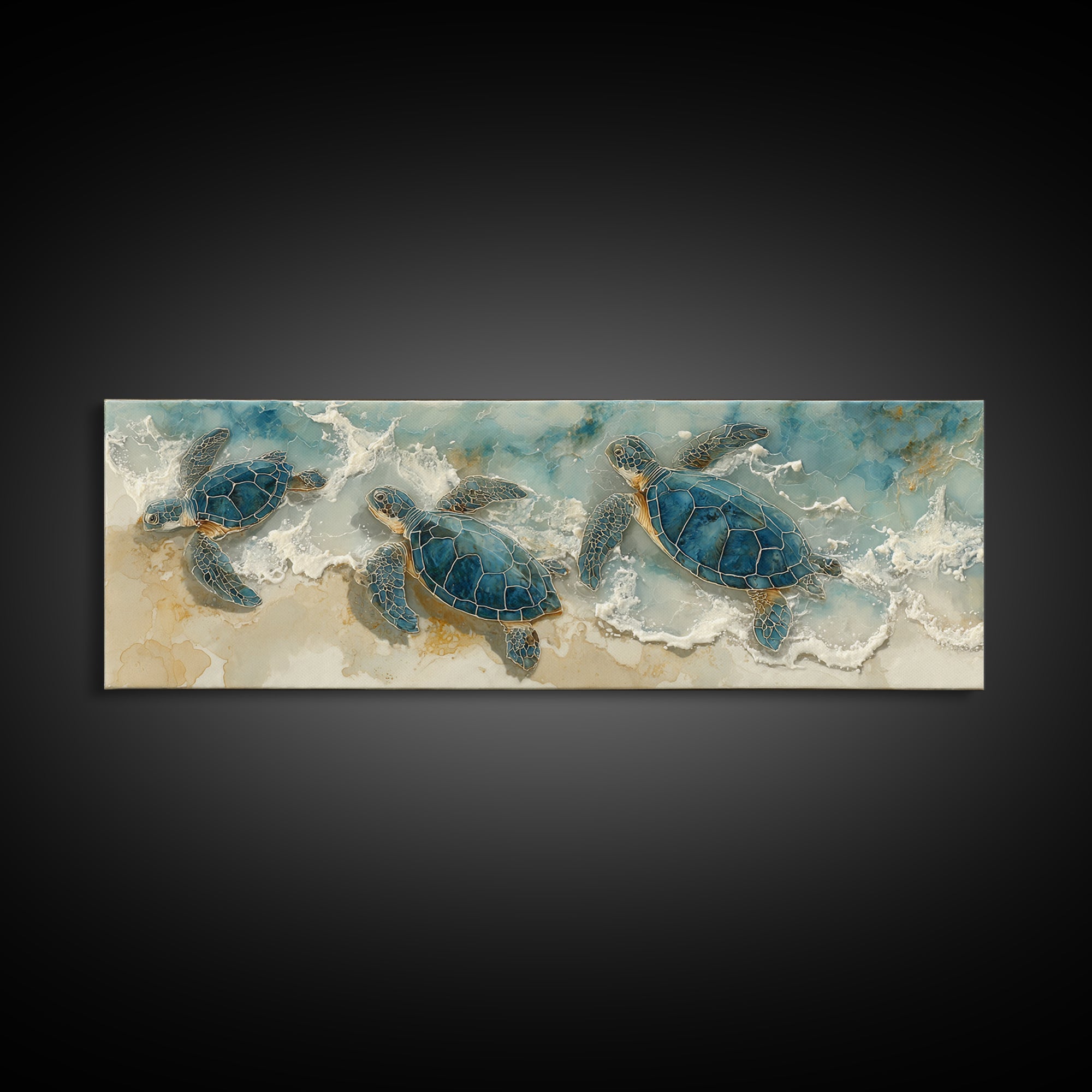 Family of Sea Turtles Crossing Moonlit Sand Canvas Print, Beach Art, Coastal Wall Art, Coastal Decor, Fine Art, Shore, BEA-3x1-6