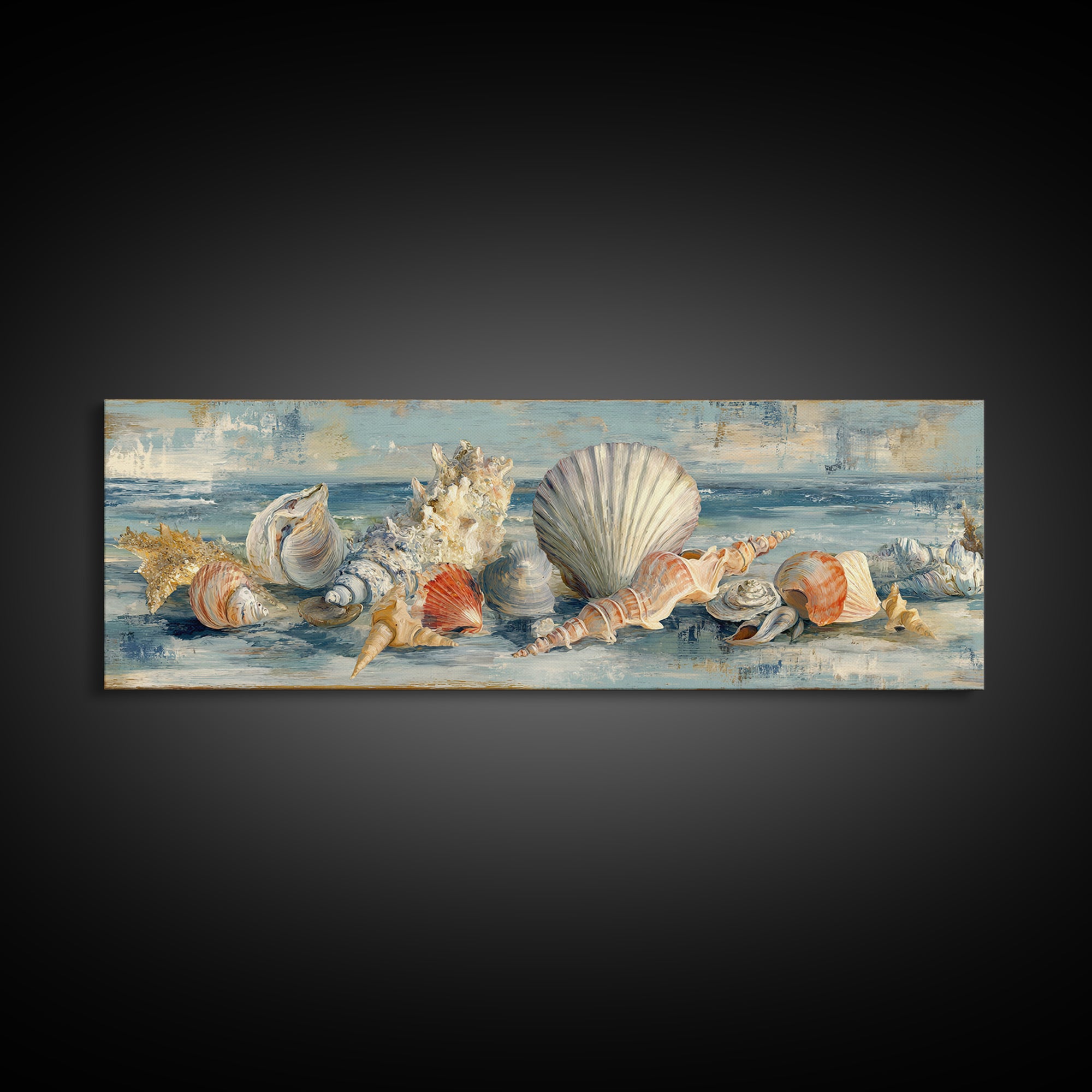 Seashell Collection Painted Like Natural Specimens Canvas Print, Beach Art, Coastal Decor, Shore, Living Room Wall Art, BEA-3x1-68