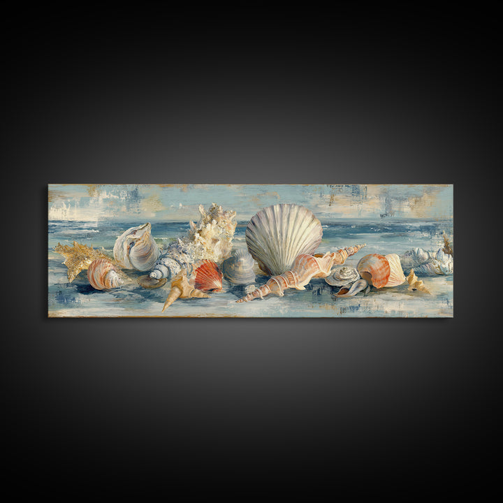 Seashell Collection Painted Like Natural Specimens Canvas Print, Beach Art, Coastal Decor, Shore, Living Room Wall Art, BEA-3x1-68