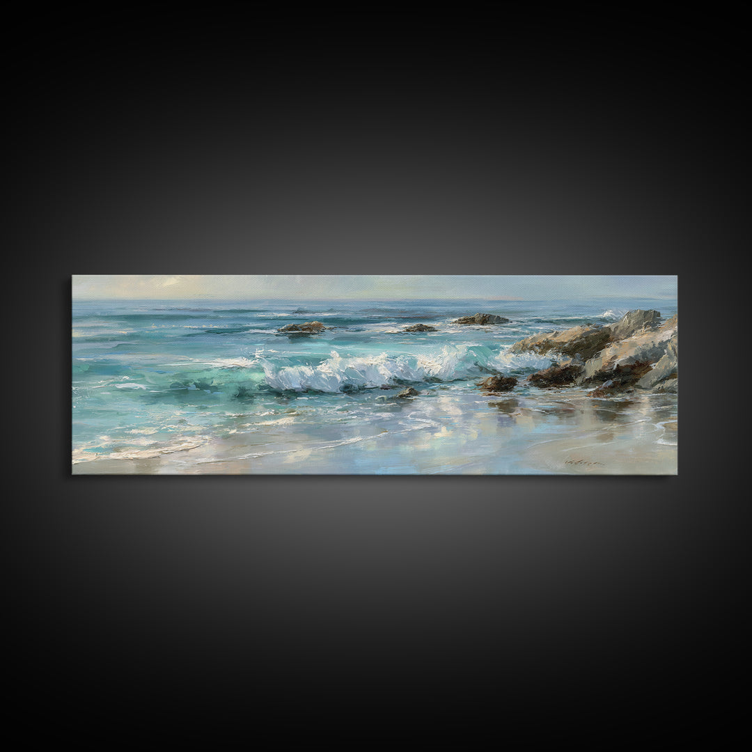 Mediterranean Cove with Clear Water Framed Canvas Print, Beach Art, Wall Decor, Coastal Decor, Fine Art, Shore, Whimsical Decor, BEA-3x1-84