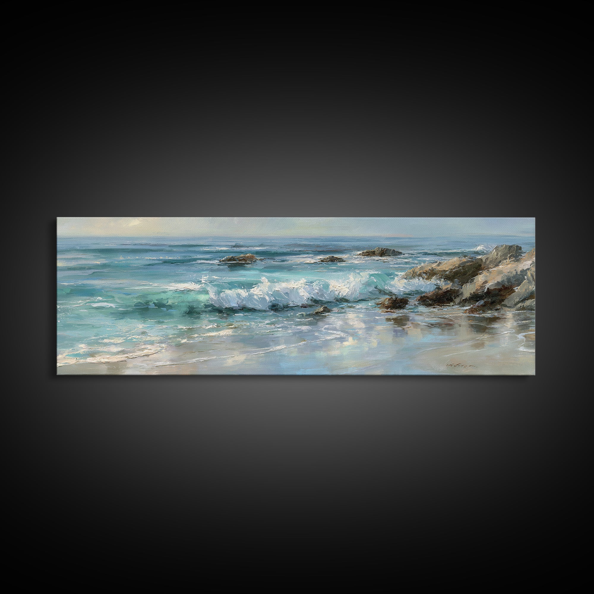 Mediterranean Cove with Clear Water Framed Canvas Print, Beach Art, Wall Decor, Coastal Decor, Fine Art, Shore, Whimsical Decor, BEA-3x1-84