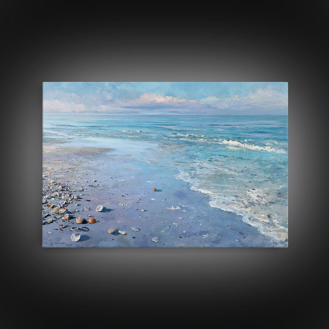 Moonlit Tropical Beach Framed Canvas Print, Beach Art, Fine Art Print, Coastal Decor, Oil Painting, Shore, Wall Decor, BEA-3x2-100