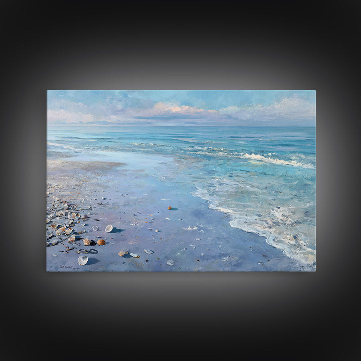 Moonlit Tropical Beach Framed Canvas Print, Beach Art, Fine Art Print, Coastal Decor, Oil Painting, Shore, Wall Decor, BEA-3x2-100