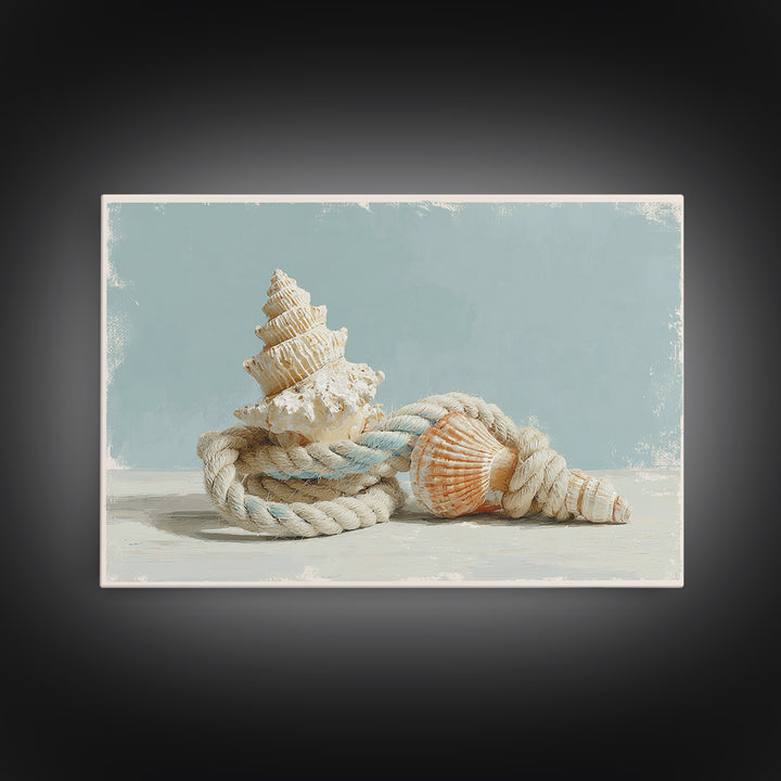 Nautical Rope and Shell Still Life Canvas Print, Beach Art, Wall Art Print, Coastal Decor, Fine Art, Shore, Beach Prints, BEA-3x2-21