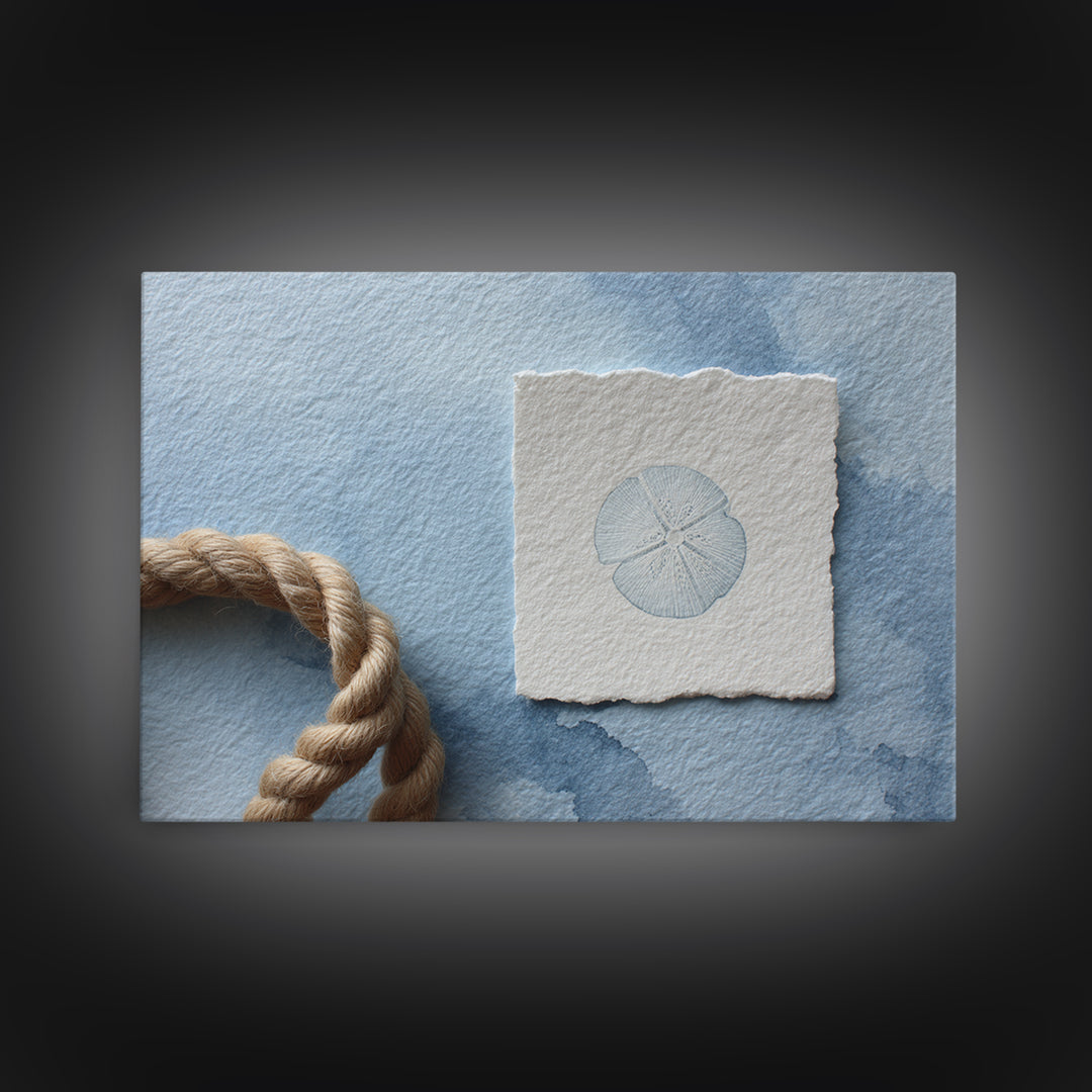 Minimal Sand Dollar Study on Textured Paper Framed Canvas Print, Beach Art, Gallery Decor, Coastal Decor, Abstract Art, Shore, BEA-3x2-64