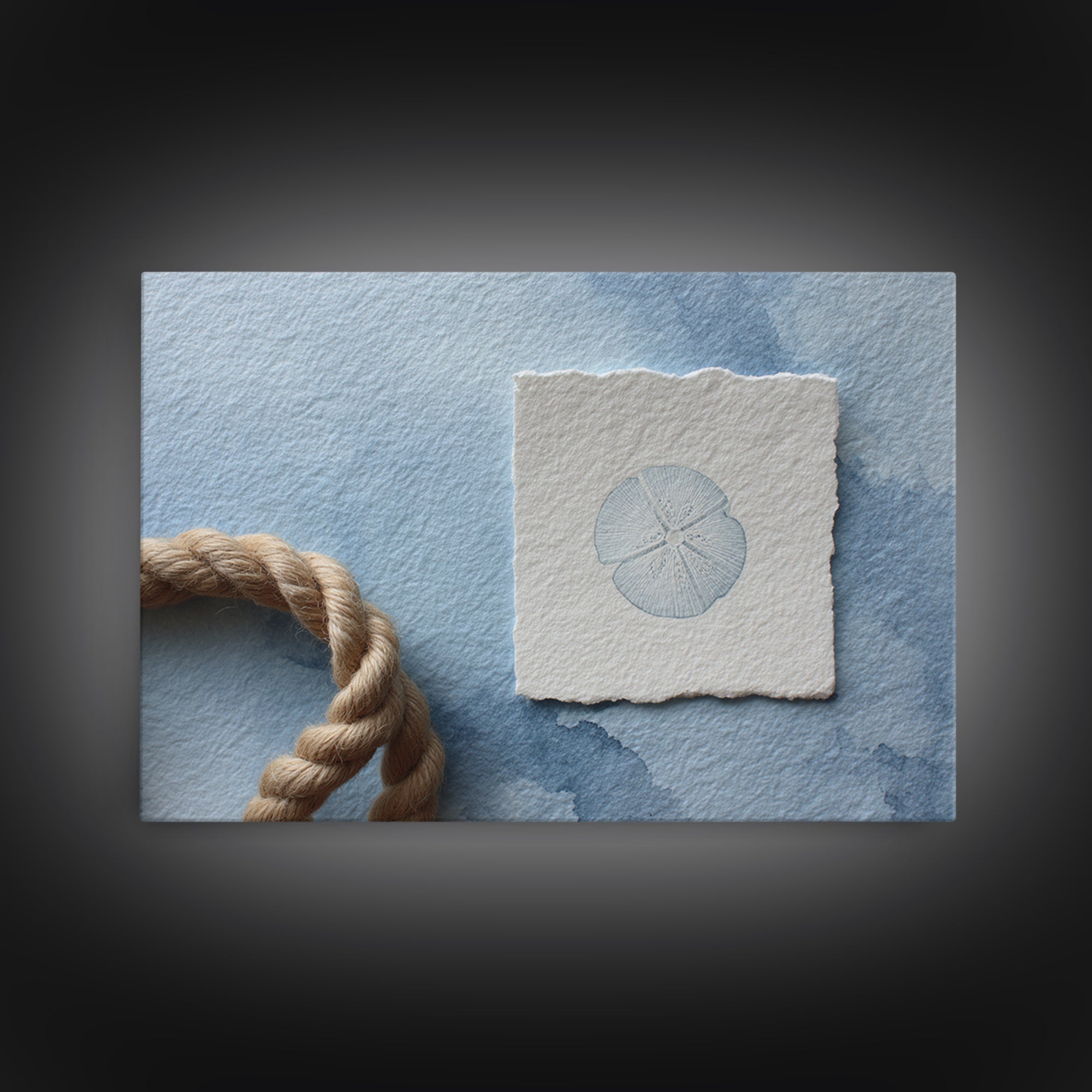 Minimal Sand Dollar Study on Textured Paper Framed Canvas Print, Beach Art, Gallery Decor, Coastal Decor, Abstract Art, Shore, BEA-3x2-64