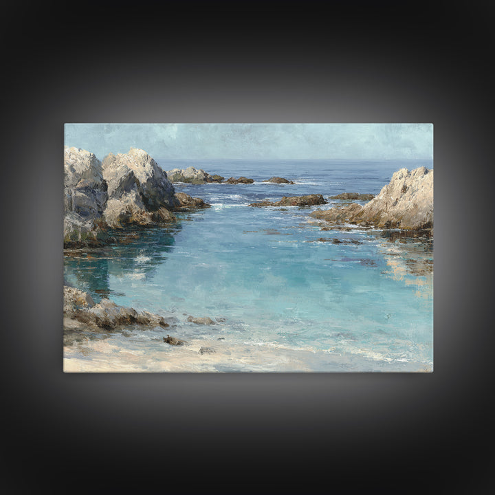 Mediterranean Cove with Clear Water Canvas Print, Beach Art, Modern Decor, Coastal Decor, Fine Art, Shore, Home Decor, BEA-3x2-72