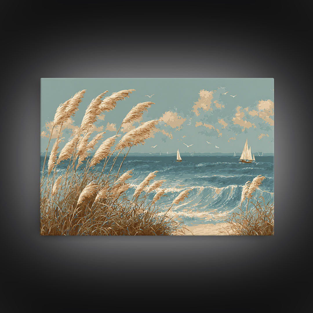 Sea Oats Swaying Framed Canvas Print, Beach Art, Beach Wall Art, Coastal Decor, Fine Art, Shore, Art Print, Room Decor, BEA-3x2-81