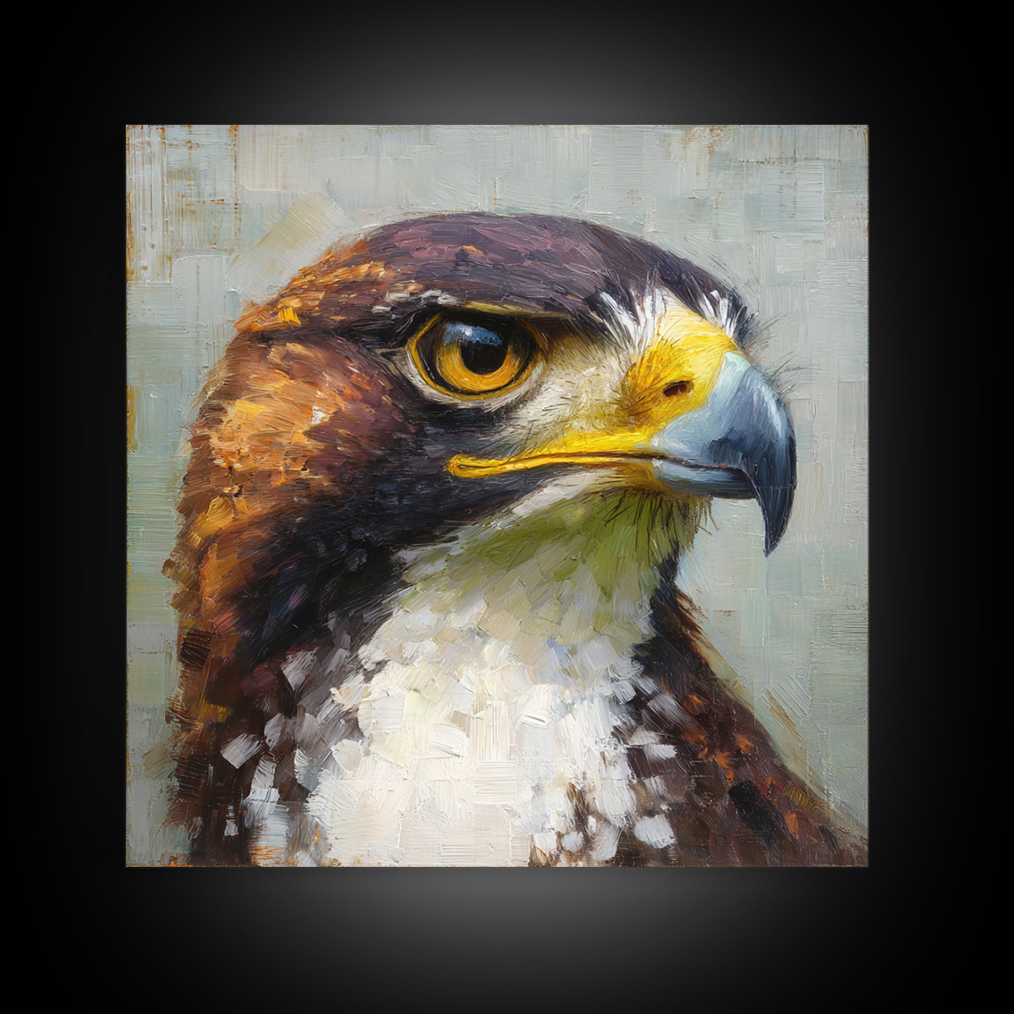 Eagle Portrait with Dramatic Mountain Wind Framed Canvas Print, Bird Art, Digital Prints, Living Room Decor, Fine Art, Flight, BIR-1x1-12