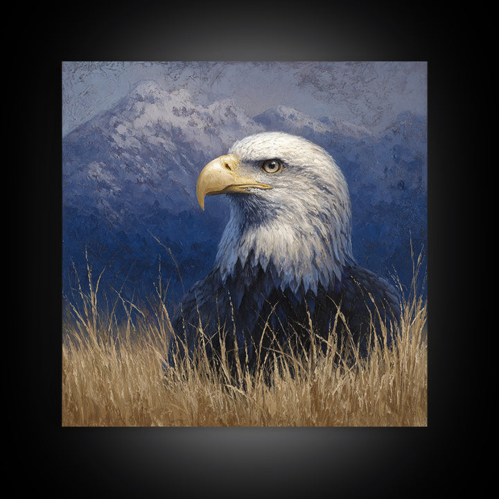 Eagle Portrait with Dramatic Mountain Wind Canvas Print, Bird Art, Printable Art, Living Room Decor, Fine Art, Flight, BIR-1x1-36