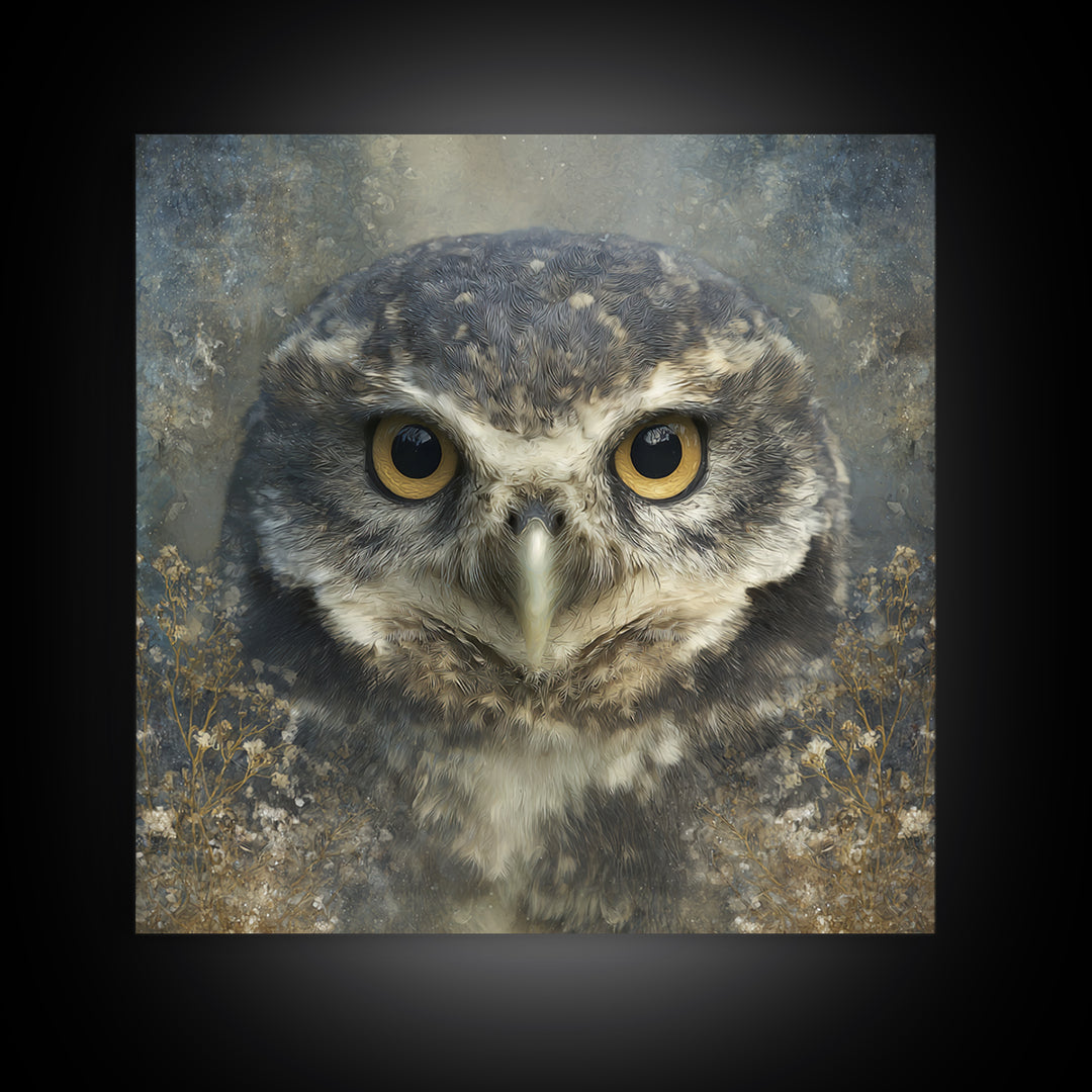 Owl Portrait with Wise Golden Eyes Canvas Print, Bird Art, Room Decor, Living Room Decor, Fine Art, Flight, Digital Print, BIR-1x1-77
