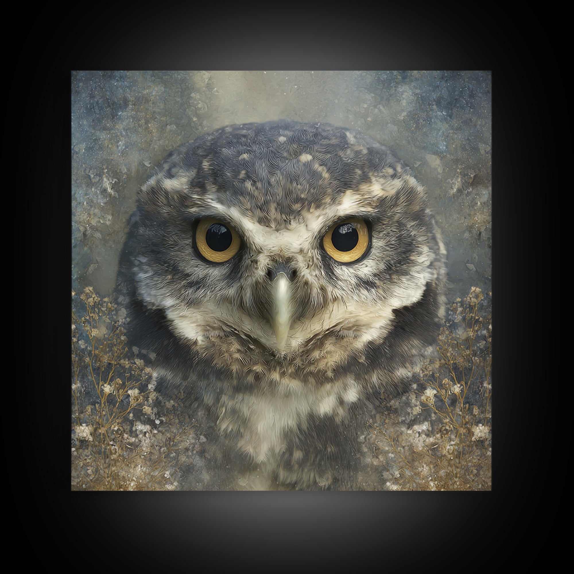 Owl Portrait with Wise Golden Eyes Canvas Print, Bird Art, Room Decor, Living Room Decor, Fine Art, Flight, Digital Print, BIR-1x1-77