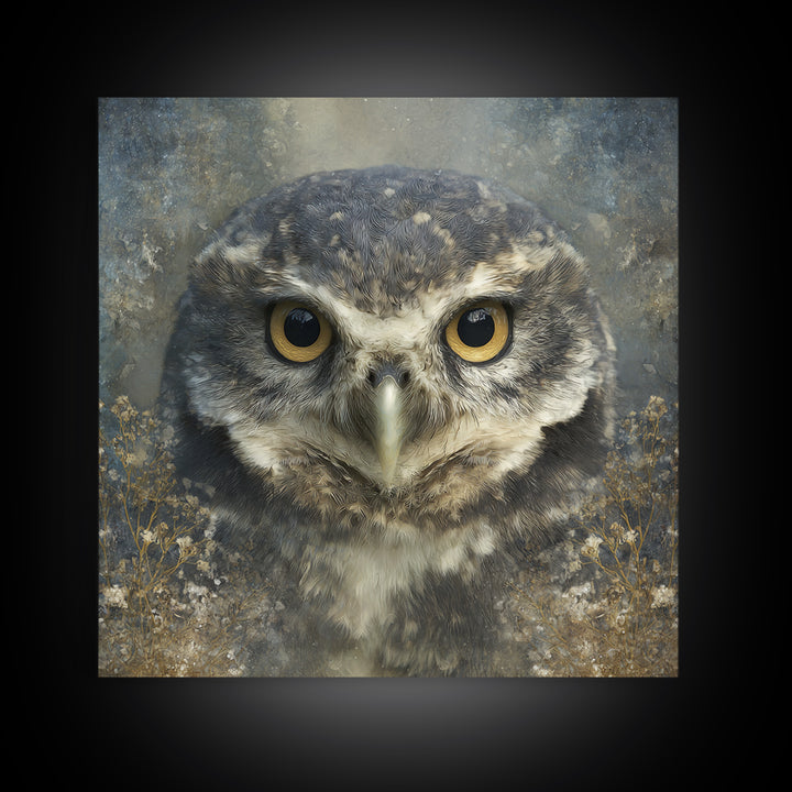 Owl Portrait with Wise Golden Eyes Canvas Print, Bird Art, Room Decor, Living Room Decor, Fine Art, Flight, Digital Print, BIR-1x1-77