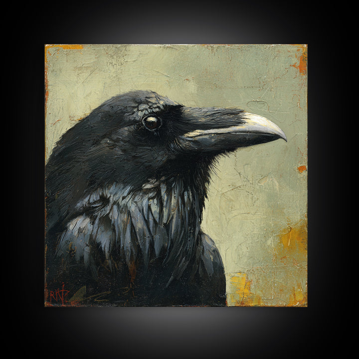 Raven Silhouette with Gothic Atmosphere Canvas Print, Bird Art, Floral Art, Living Room Decor, Fine Art, Flight, BIR-1x1-9