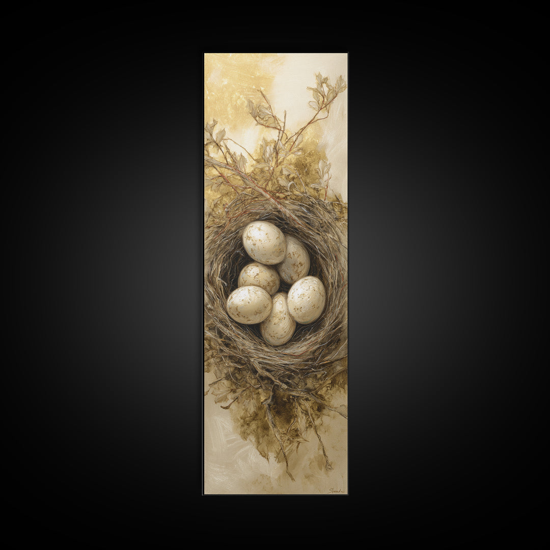 Bird Nest with Eggs and Delicate Twigs Canvas Print, Bird Art, Mcm Decor, Living Room Decor, Fine Art, Flight, Neutral Decor, BIR-1x3-10
