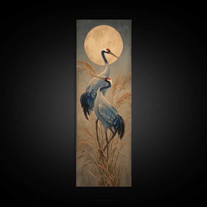 Pair of Cranes Dancing Framed Canvas Print, Bird Art, Home Decor, Living Room Decor, Abstract Art, Flight, Modern Wall Art, BIR-1x3-15