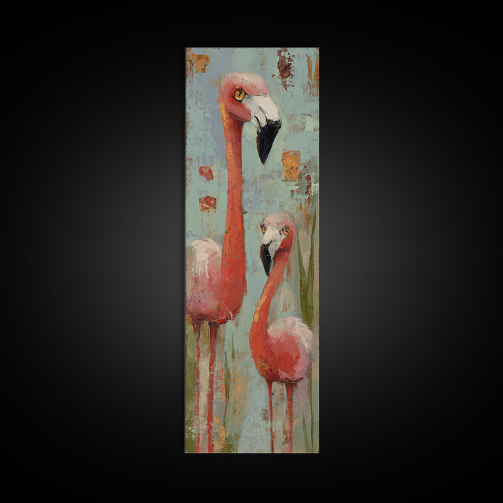 Flamingo Pair in Coral Water Reflections Canvas Print, Bird Art, Digital Download Art, Living Room Decor, Fine Art, Flight, BIR-1x3-22