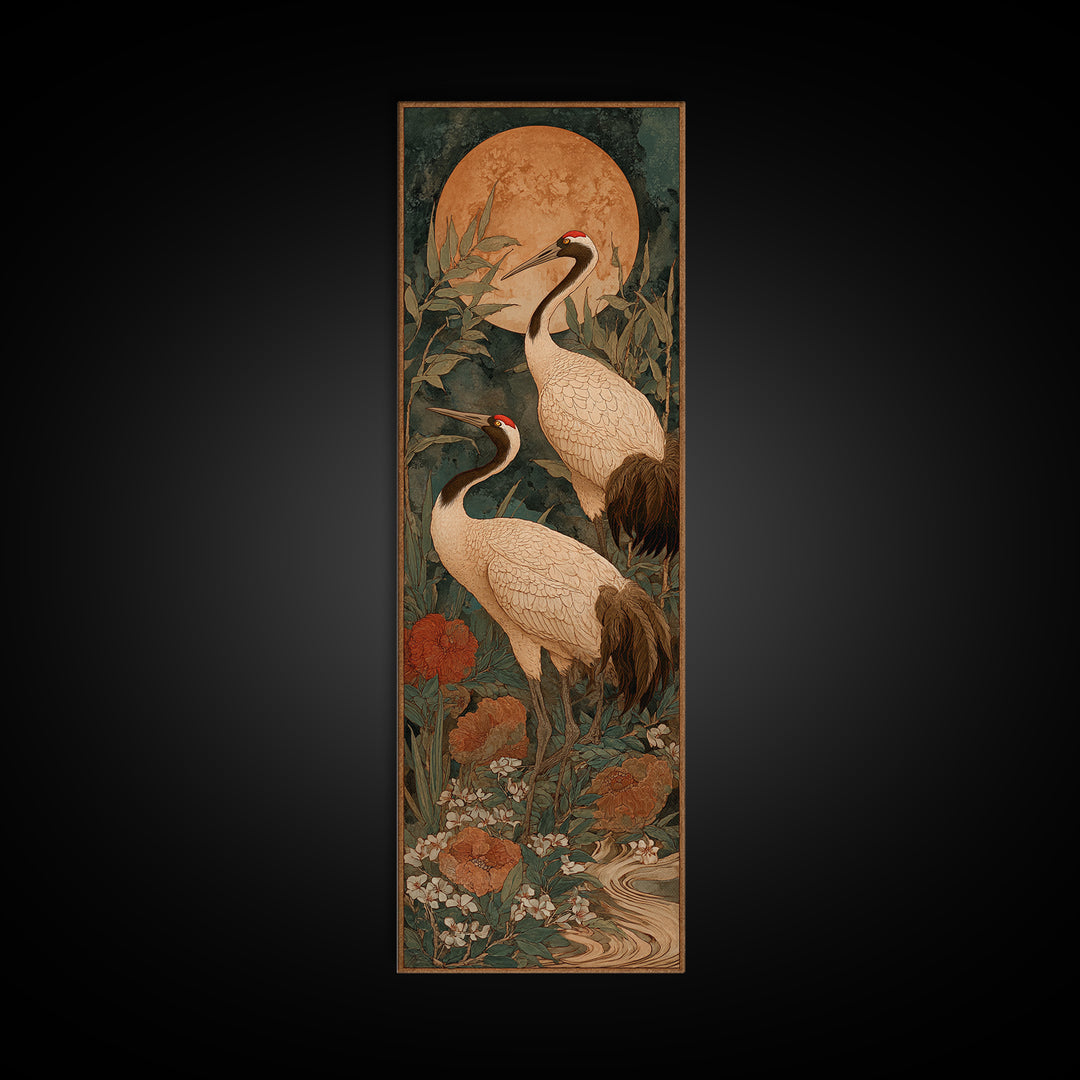 Pair of Cranes Dancing Canvas Print, Bird Art, Original Art, Living Room Decor, Fine Art, Flight, Mcm Decor, Bird Prints, BIR-1x3-39