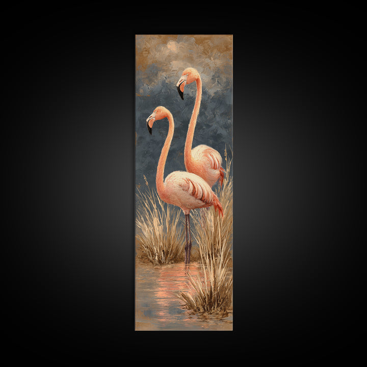 Flamingo Pair in Coral Water Reflections Framed Canvas Print, Bird Art, Rustic Home Decor, Living Room Decor, Fine Art, Flight, BIR-1x3-46
