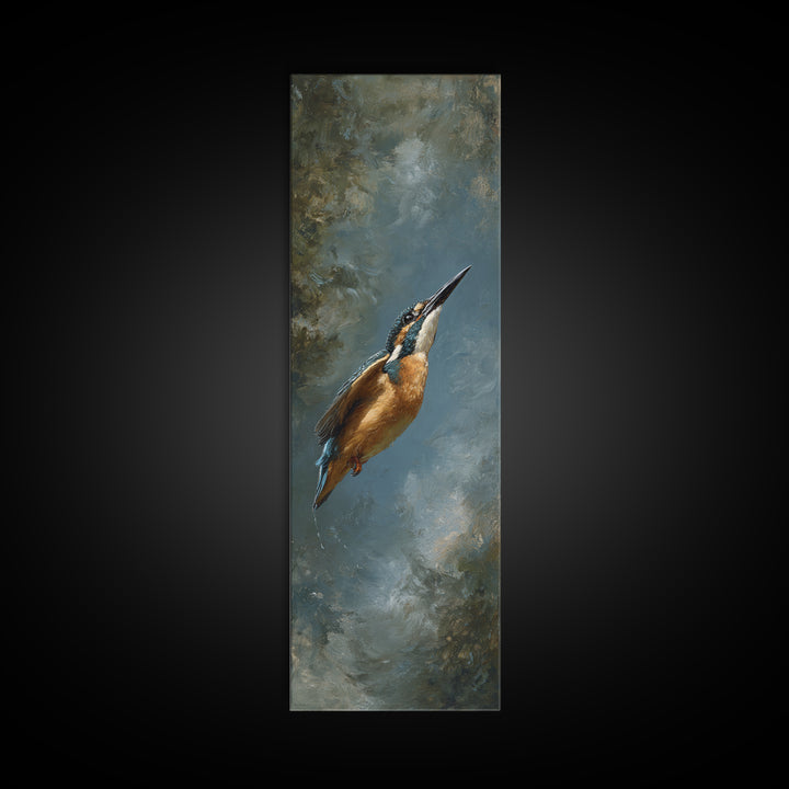 Kingfisher Diving Toward Blue Water Framed Canvas Print, Bird Art, Printable Art, Living Room Decor, Fine Art, Flight, BIR-1x3-47