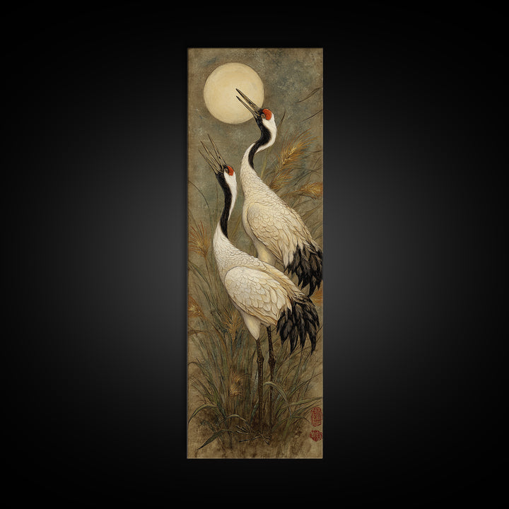Pair of Cranes Dancing Canvas Print, Bird Art, Gallery Wall, Living Room Decor, Oil Painting, Flight, Gallery Decor, BIR-1x3-63