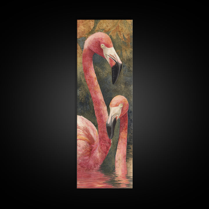 Flamingo Pair in Coral Water Reflections Framed Canvas Print, Bird Art, Rustic Home Decor, Living Room Decor, Fine Art, Flight, BIR-1x3-70