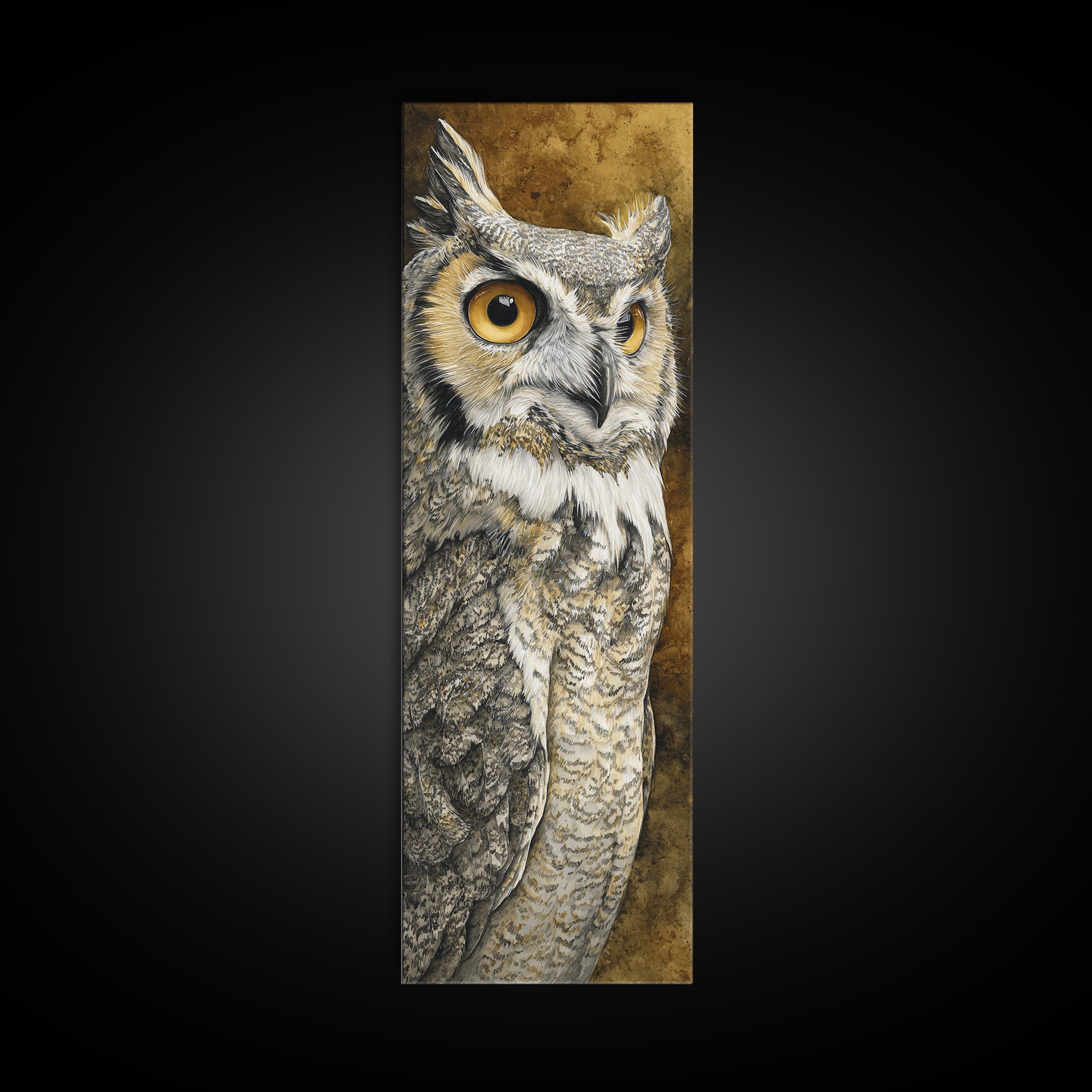 Owl Portrait with Wise Golden Eyes Canvas Print, Bird Art, Bird Prints, Living Room Decor, Fine Art, Flight, Modern Decor, BIR-1x3-89