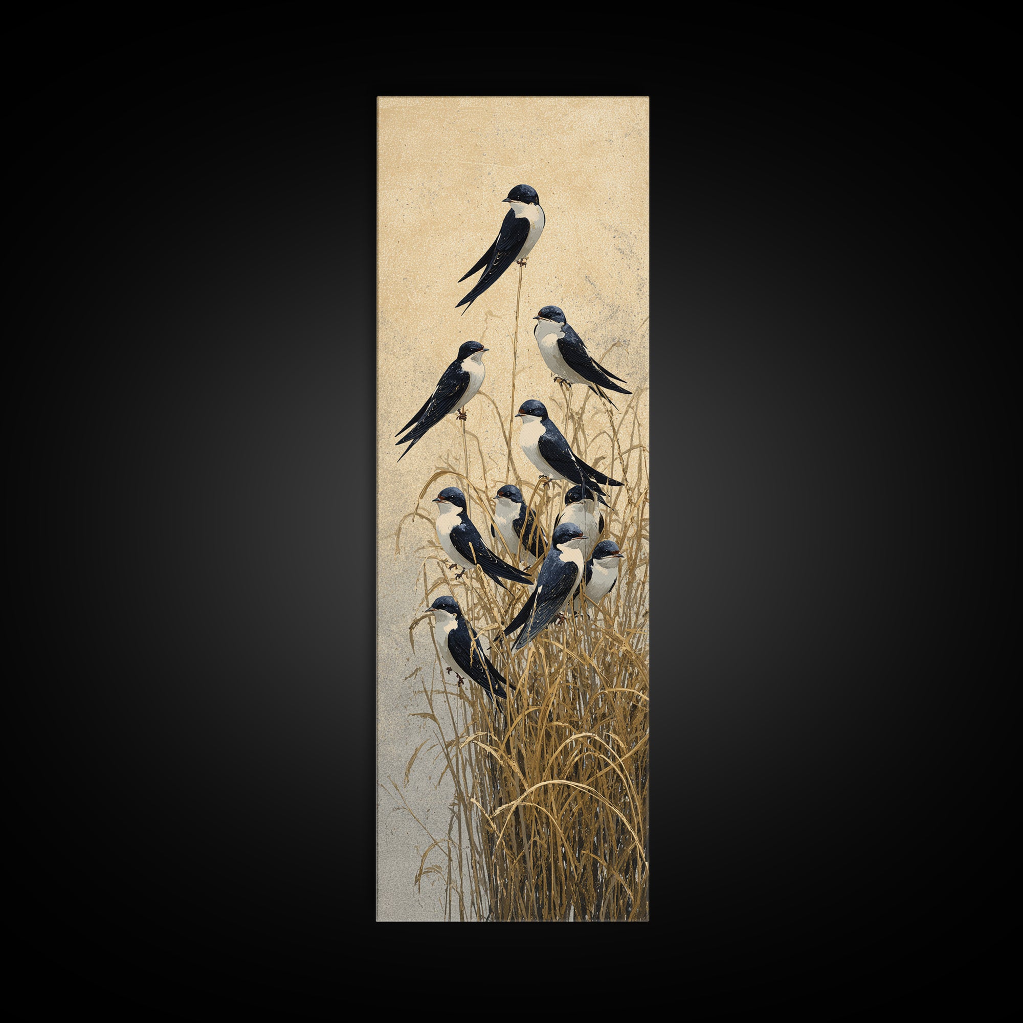 Flock of Swallows Sweeping Across Open Sky Canvas Print, Bird Art, Art Print, Living Room Decor, Oil Painting, Flight, BIR-1x3-90