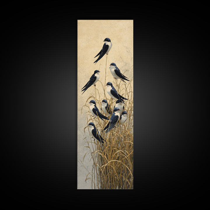 Flock of Swallows Sweeping Across Open Sky Canvas Print, Bird Art, Art Print, Living Room Decor, Oil Painting, Flight, BIR-1x3-90