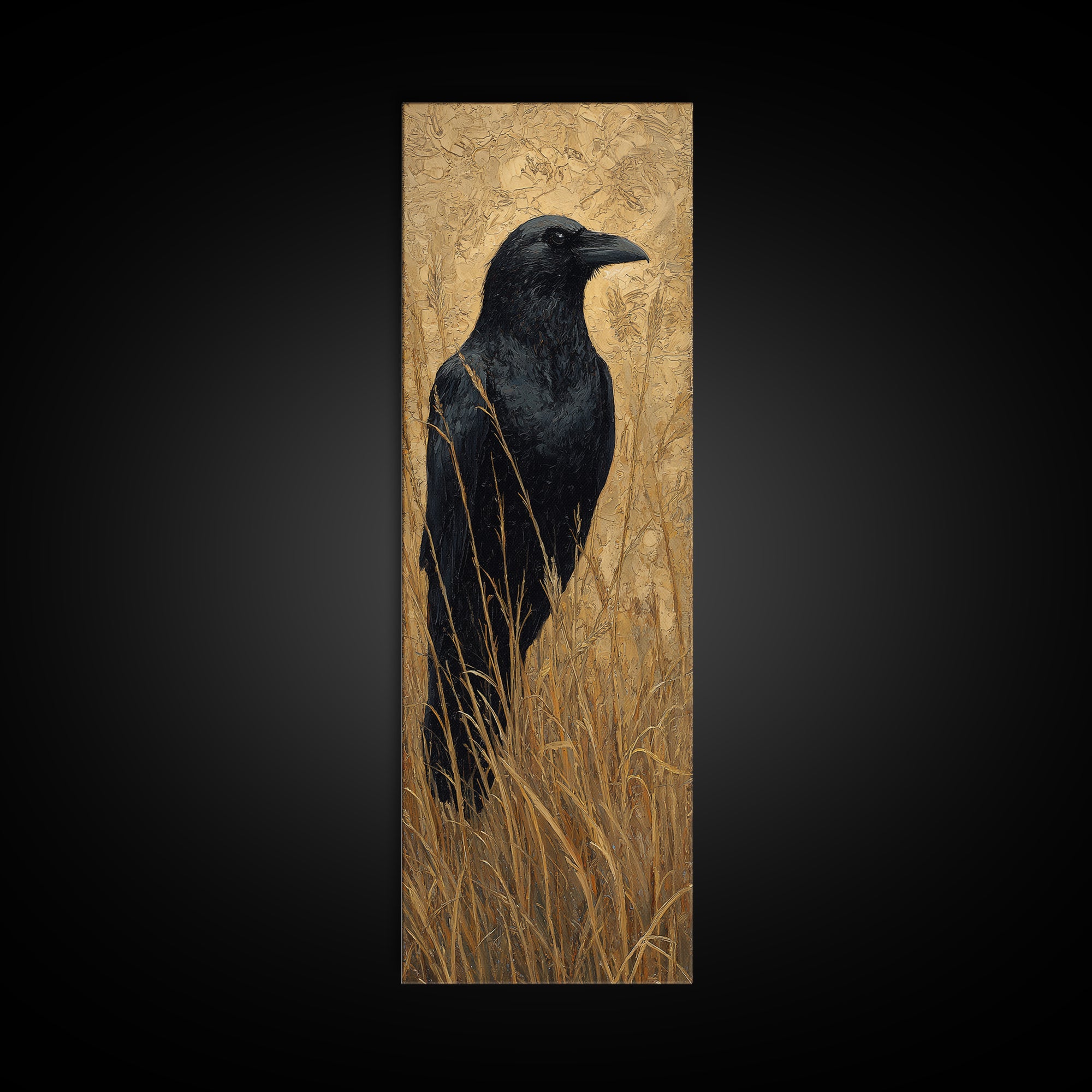 Raven Silhouette with Gothic Atmosphere Canvas Print, Bird Art, Minimalist Decor, Living Room Decor, Fine Art, Flight, BIR-1x3-93