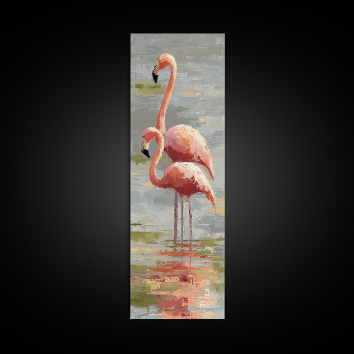 Flamingo Pair in Coral Water Reflections Canvas Print, Bird Art, Fine Art Print, Living Room Decor, Fine Art, Flight, BIR-1x3-94
