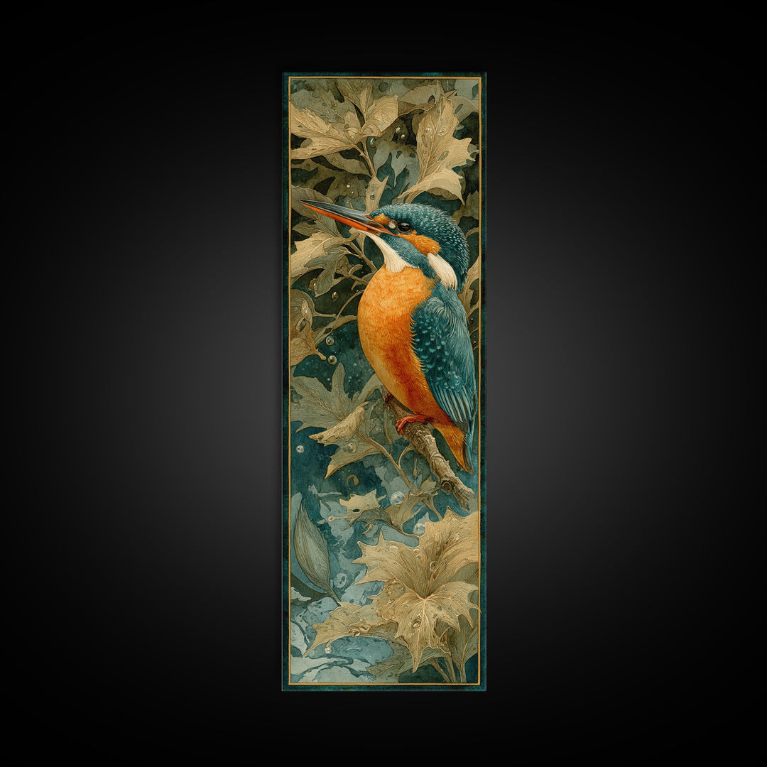 Kingfisher Diving Toward Blue Water Canvas Print, Bird Art, Bird Wall Art, Living Room Decor, Fine Art, Flight, Art Print, BIR-1x3-95