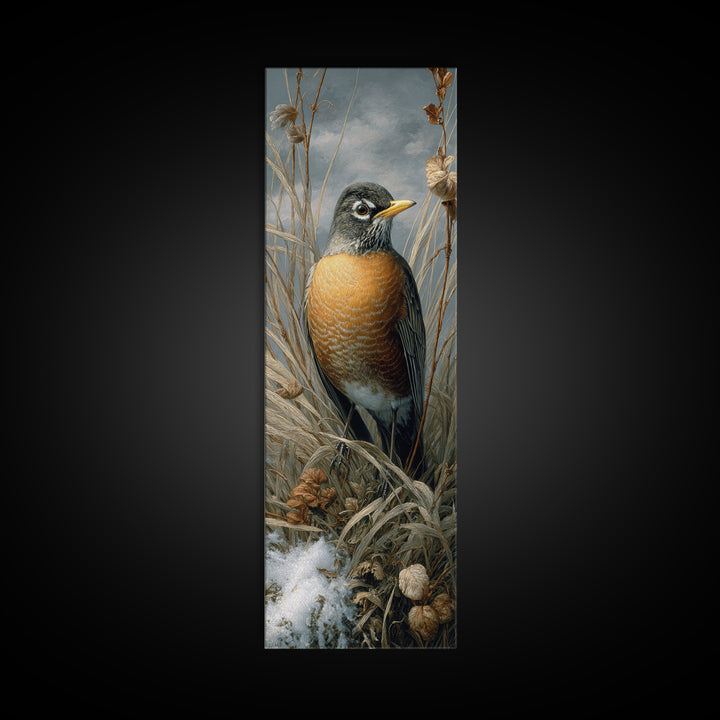 Robin in a Spring Garden with Soft Canvas Print, Bird Art, Nature Wall Art, Living Room Decor, Watercolor Art, Flight, BIR-1x3-99