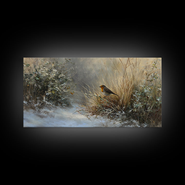 Robin in a Spring Garden with Soft Framed Canvas Print, Bird Art, Gallery Wall, Living Room Decor, Flight, Gallery Decor, BIR-2x1-11