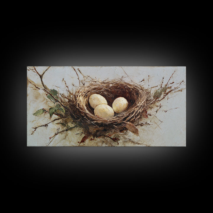 Bird Nest with Eggs and Delicate Twigs Framed Canvas Print, Bird Art, Statement Artwork, Living Room Decor, Fine Art, Flight, BIR-2x1-18