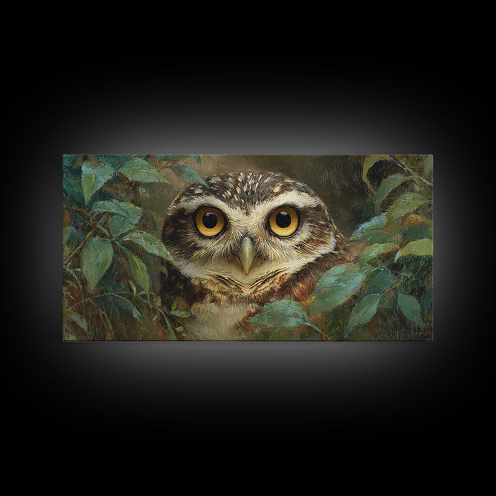 Owl Portrait with Wise Golden Eyes Framed Canvas Print, Bird Art, Home Decor, Living Room Decor, Flight, Modern Wall Art, BIR-2x1-25