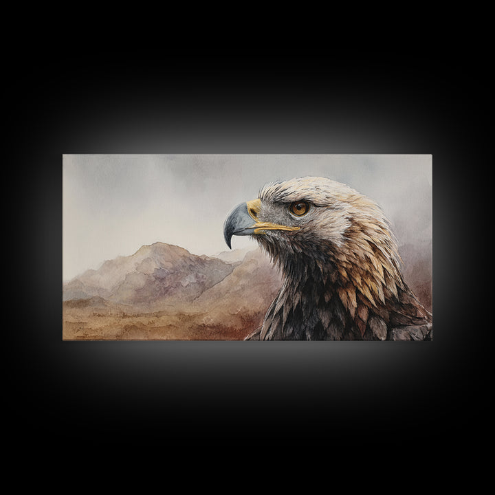 Eagle Portrait with Dramatic Mountain Wind Canvas Print, Bird Art, Contemporary Art, Living Room Decor, Oil Painting, Flight, BIR-2x1-32