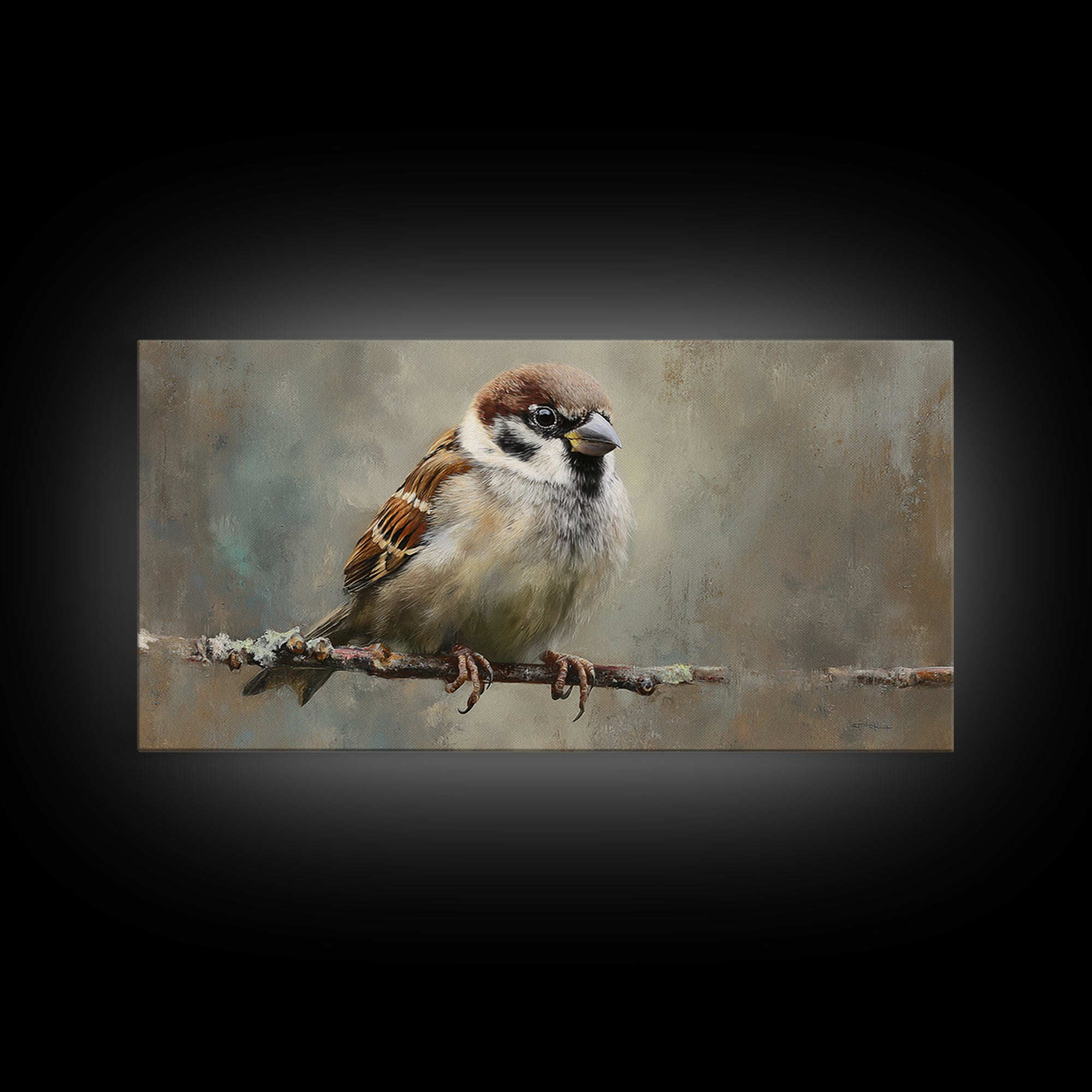 Small Sparrow on Wildflower Stem Framed Canvas Print, Bird Art, Art Print, Living Room Decor, Watercolor Art, Flight, BIR-2x1-34