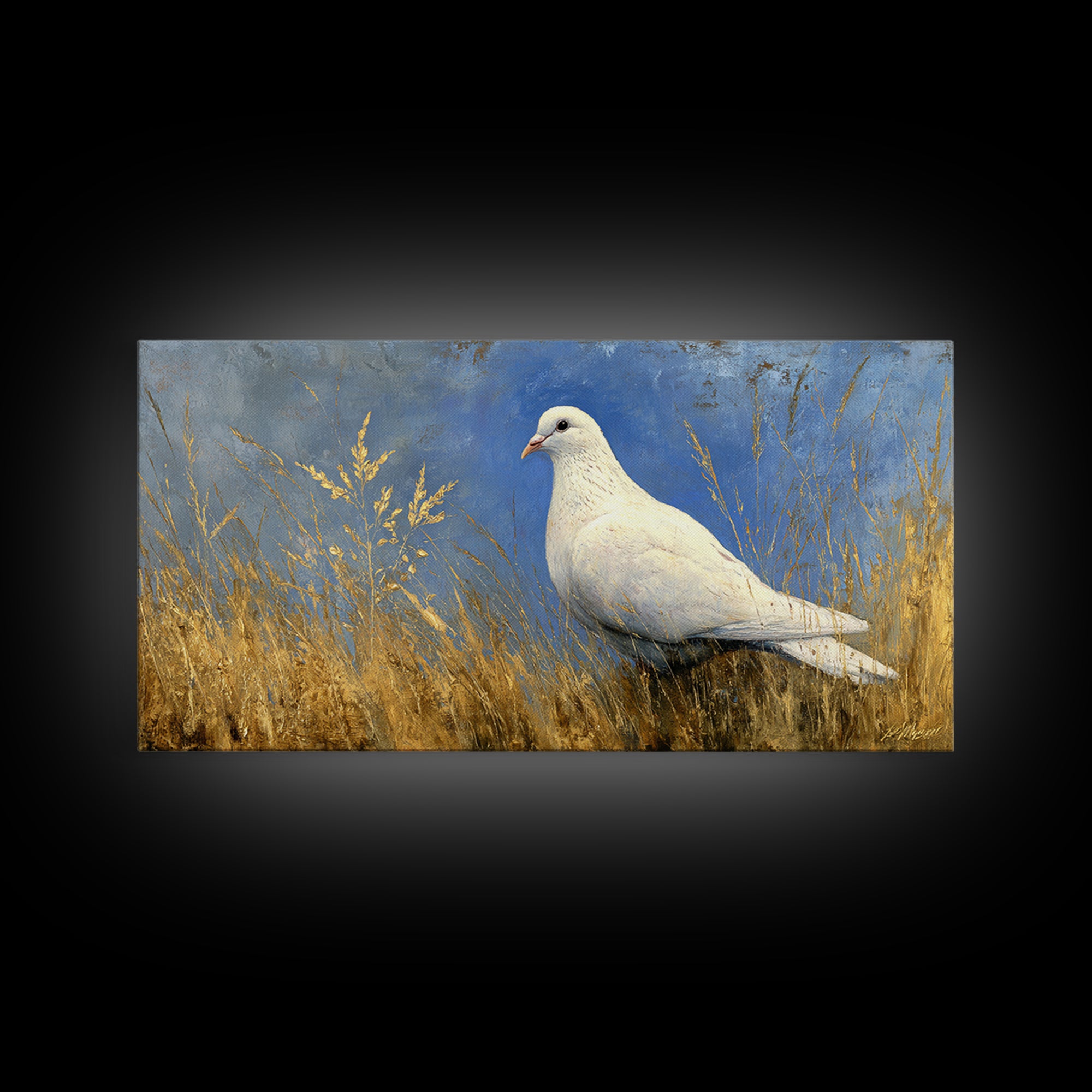White Dove with Olive Branch and Calm Canvas Print, Bird Art, Wall Art, Living Room Decor, Fine Art, Flight, Japanese Wall Art, BIR-2x1-36