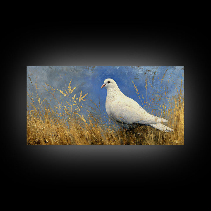 White Dove with Olive Branch and Calm Canvas Print, Bird Art, Wall Art, Living Room Decor, Fine Art, Flight, Japanese Wall Art, BIR-2x1-36