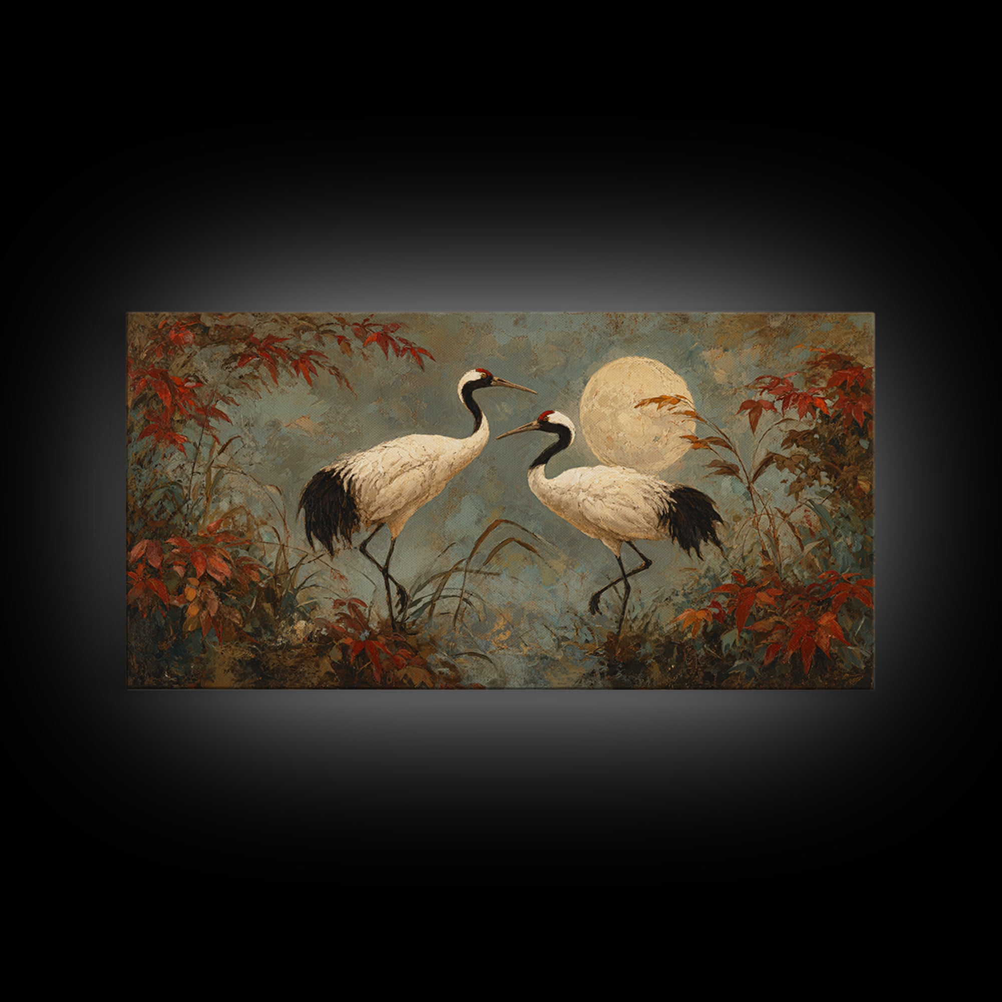 Pair of Cranes Dancing Canvas Print, Bird Art, Watercolor Painting, Living Room Decor, Oil Painting, Flight, Living Room Art, BIR-2x1-47
